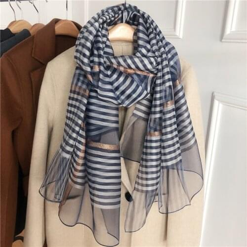 New Luxury Brand Silk Wool Scarf Women Foulard Four Season Bandana Plaid Pashmina Shawls And Wraps Bufanda Blanket Scarves