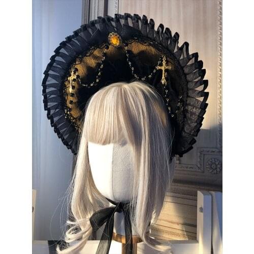 The Witchs Feast Handmade Gorgerous Lolita BNT Hat Tie Headband Cross Bat Pendant Cool Darkness Style Original Design