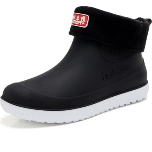 Rain Boots MenS Short Tube Plus Velvet MenS Low-Side Water Boots Slip Rubber Waterproof Shoes For Men Outdoor Adult Rainboots