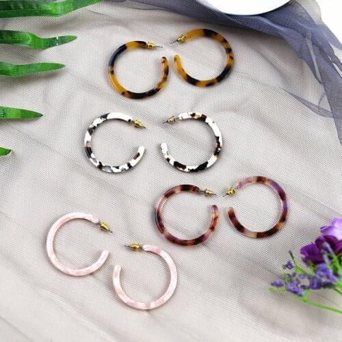 UJBOX Multicolor 40mm Big Leopard Acetate Earrings American Japanese Korean Australia Canada Popular Acetic Acid Hoop Earrings