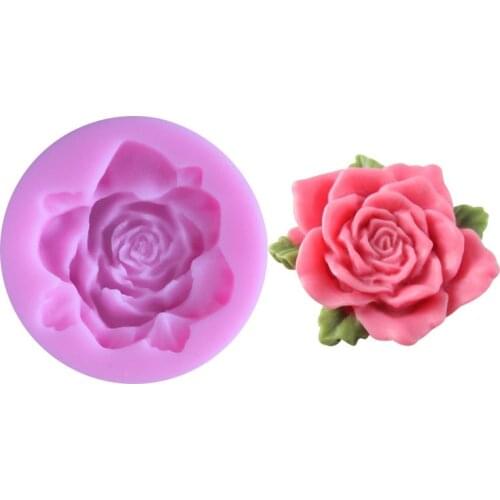 Blooming rose flower with leaf silicone mold DIY fondant cake mold Baking mold Baking tools