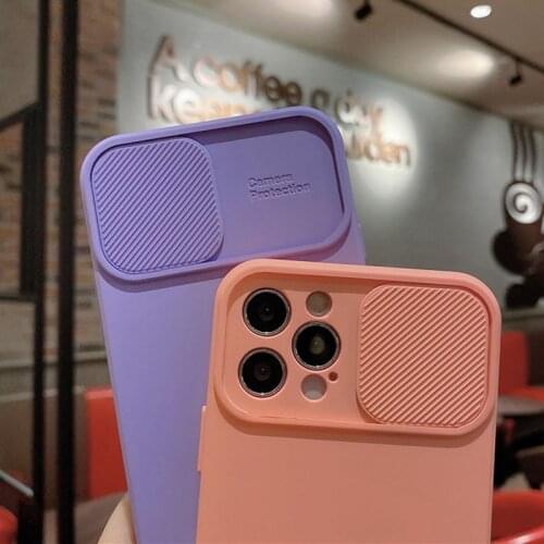 Liquid Silicone Sliding Case For iPhone 12 Pro Max 12 Mini X XR XS 7 8 7Plus Push Lens Camera Protection Case For iphone 11 Pro