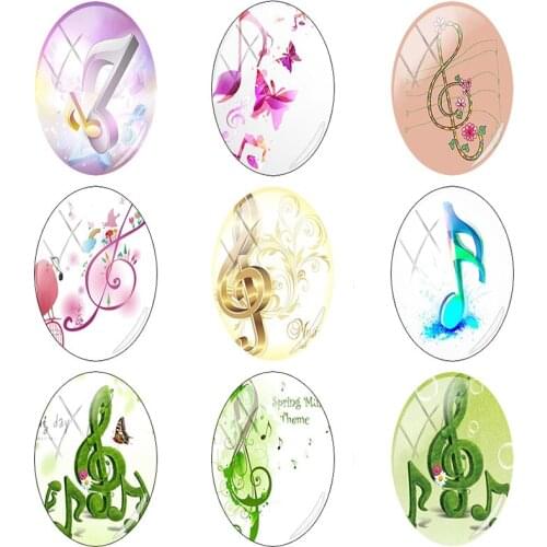 TAFREE Music related Oval Shaped 18x25 mm note Photo s/lot Glass Cabochon Flat Back Jewelry Making Findings MT08