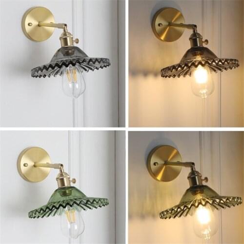 Loft Style Adjust Copper Wall Sconce Edison Vintage LED Wall Light For Home Lighting Glass Lampshade Bedside Wall Lamp Fixtures