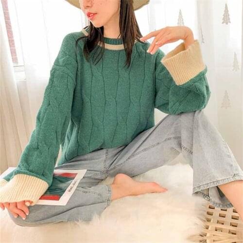 H9549 Sweater Girl Fall Winter Warm College Style Pullover Women Loose Round Collar All-match Casual Knitted Jumper Top Clothes
