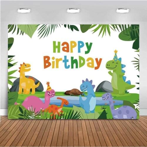 Tropical Jungle Forest Cartoon Dinosaur Theme Backdrops Photography Kids Happy Birthday Cake Table Decor Background For Photo