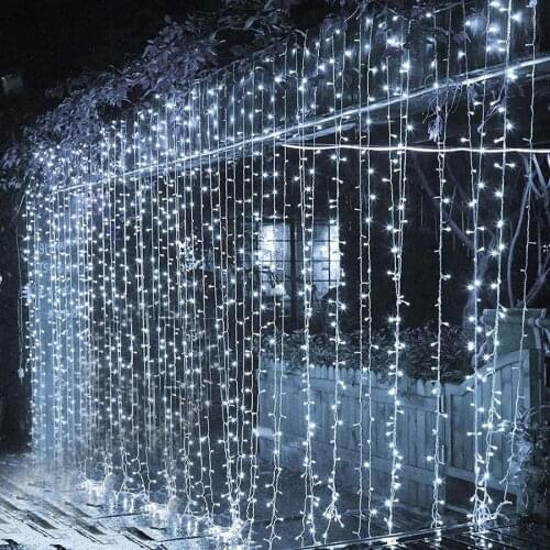 6X1M 6X5M 8X3M 10X1M 10X3M 10X5M Window Curtain String Light Outdoor Waterfall Fairy Light Garland for Patio Garden Decor