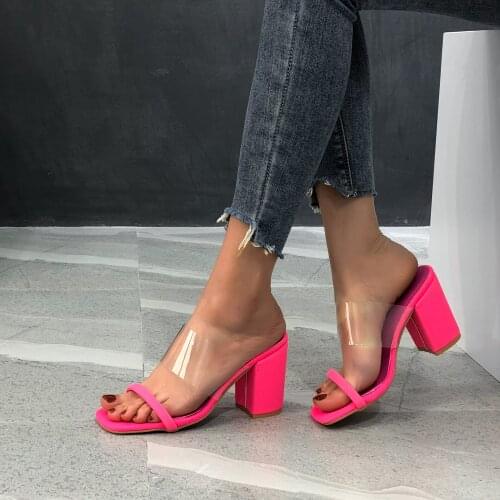 2021 Plus size womens shoes fashion open toe sandals female summer thick heel high heel hollow transparent womens shoes