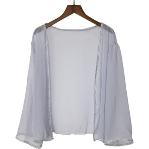 Lace Sunscreen Cardigan Clothes Women Europe Casual Loose Solid Color V-neck Shirt Fashion Summer Pullover Blouse Outwear Beach