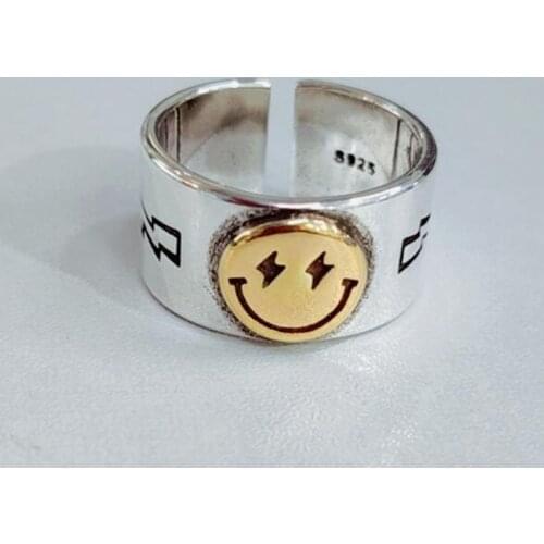 2020 Big Large Smile Face Lightning Smile Finger Ring Adjustable Open Metal Wide Ring For Women Men Party Jewelry