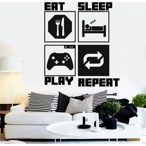 Gamer Life Quote Wall Decal Eat Sleep Play Repeat Vinyl Wall Sticker Boys Bedroom Playroom Decoration Removable Mural Decals G56