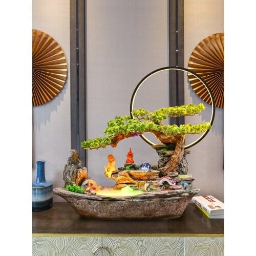 Zq New Chinese Office Water Fountain Living Room TV Cabinet Housewarming Gift Decoration Ornaments