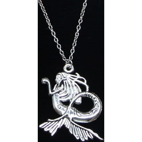 20pcs New Fashion Necklace 40x41mm mermaid Pendants Short Long Women Men Colar Gift Jewelry Choker
