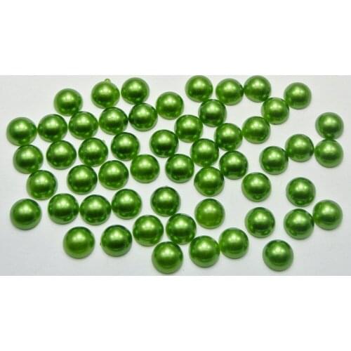 200 Dark Green Half Pearl Bead 10mm Flat Back Round Gems Scrapbook Craft