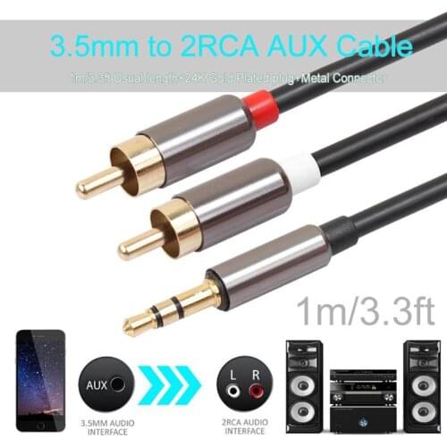 3.5mm Stereo to 2RCA Cable 3.5mm Male Jack to 2 RCA Audio Y Splitter Cord Wire Line for iPod Tablet PC Phone MP3 Player