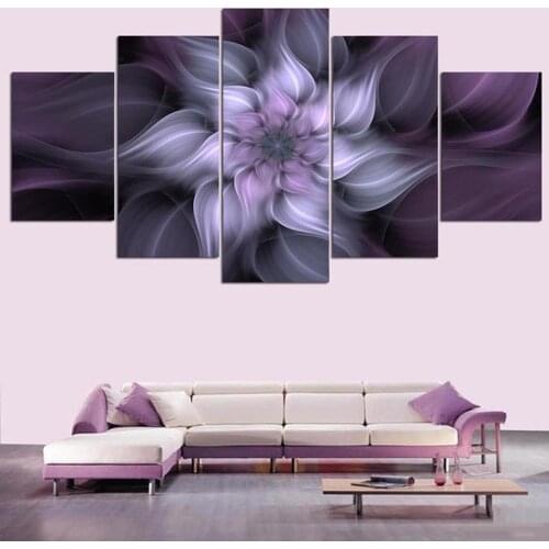 No Framed 5Pcs Abstract Purple Flowers Wall Art Canvas Posters Pictures Paintings Home Decor Accessories Living Room Decoration