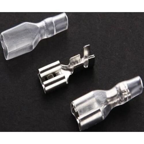 50Pcs 4.8 mm with Transparent Sheath Inserted Spring 4.8mm Female Connector Terminal Faston with Insulator for 20-14 AWG Wire