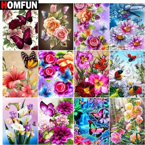 HOMFUN 5d Diamond Painting Full Square/Round "Flower butterfly animal" Picture Of Rhinestone DIY Diamond Embroidery Home Decor