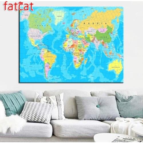 FATCAT Diamond Embroidery world map full drill square round rhinestones 5d diy Diamond Painting kit landscape decor AE1950