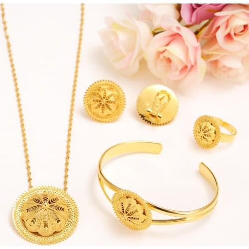 Bangrui Ethiopian Bridal Jewelry set Gold Color Habesha Set Wedding Jewellery Eritrea Nation Style Accessory