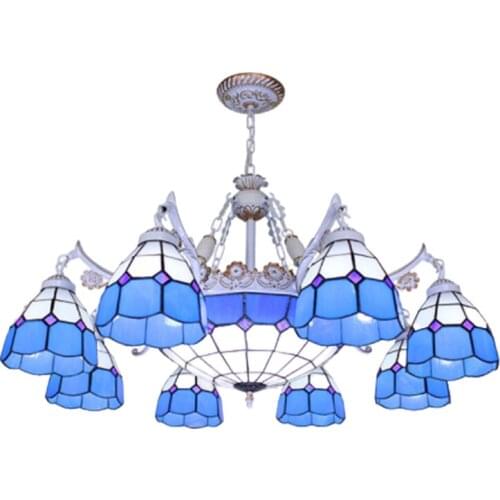 Bohemian 8 light tiffany chandelier hanging light fixtures warehouse stained blue glass shade hanging lighting collections