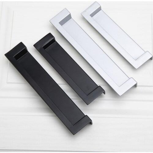 Zinc Alloy Black Hidden Furniture Handle Built-in Wardrobe Drawer Knob Mobile Door Push Pull
