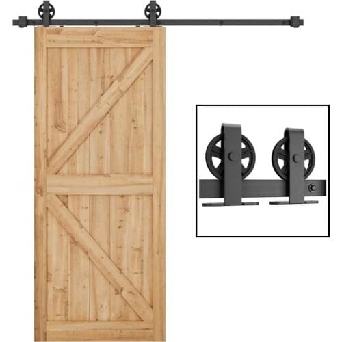 Black Carbon Steel Top Mount Big Wheel Sliding Barn Door Hardware Track Kit