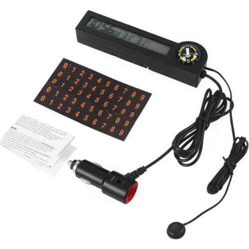 1PCS 12V Digital Clock Display Indoor Outdoor Compass Car Thermometer Alert Digital Clock Compass Thermometer