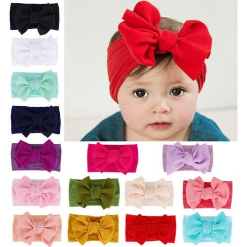 Baby Accessories Infant Baby Girl Cute Bow Headband Newborn Solid Headwear Headdress Nylon Elastic Hair Band Gifts Props
