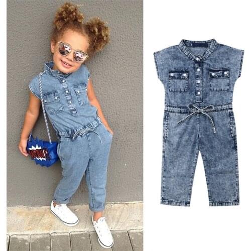 Summer Baby Girls one pieces Clothes Girl V-neck Sleeveless Button Pocket Romper Newborn Long Jumpsuit Kids Overalls