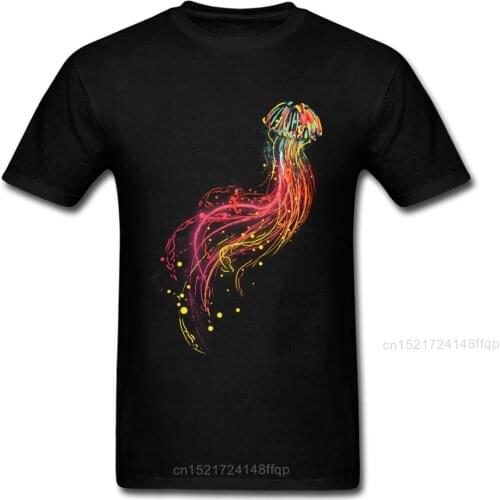 Neon Jellyfish T Shirt Printed T-shirts Men Black Tshirt Hip Hop Tops Cotton Cartoon Tees Birthday Gift Shirts Free Shipping