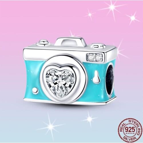 HOT SALE 925 Sterling Silver Light Green Camera Charm Beads Fit Original Pandora Bracelet Pendant Necklace Jewelry