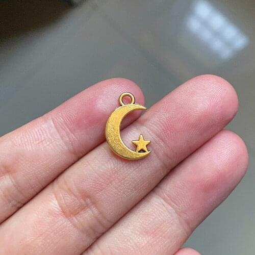 30pcs Cute Moon and Star Charms Accessories Vintage Gold Pendant For Diy Women Earring Handmade Jewelry Makeing Friendship Gift