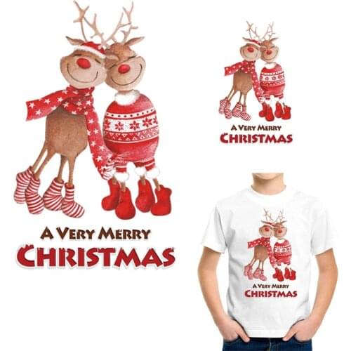 Lovely Christmas Deer Patches For Clothing DIY Washable Iron On Heat Transfer Clothes Sticker Merry Christmas Gift Decoration