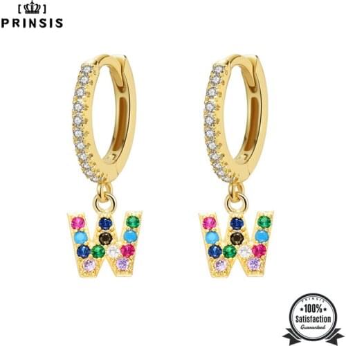 2020 Fashion Cute Initial A-z Letter Earrings Mirco Colour Crystal Gold Small Hoop Earings For Women Alphabet Fashion Jewellery