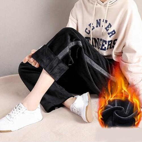Fashion Ladies High Waist Casual Loose Straight Velvet Pants Outdoor Sport Wide-Leg Trousers For Ladies 2020 Jogging sweatpants
