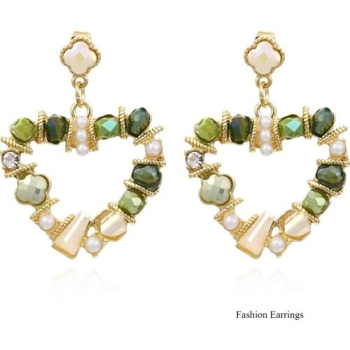 ZA Fashion Women Earrings 2021 Trend Colorful Crystal Simple Lovely Heart Hanging earrings Jewelry Gift Chic Women Accessories