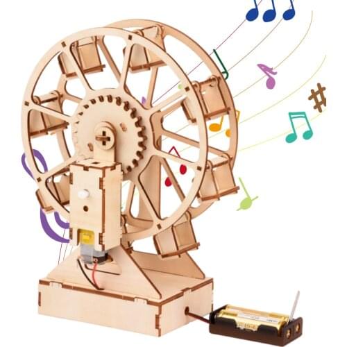 DIY Ferris Wheel Music Box Wooden Puzzle Anti-fall Durable Hand-made Puzzle Assembly Toy for Kids