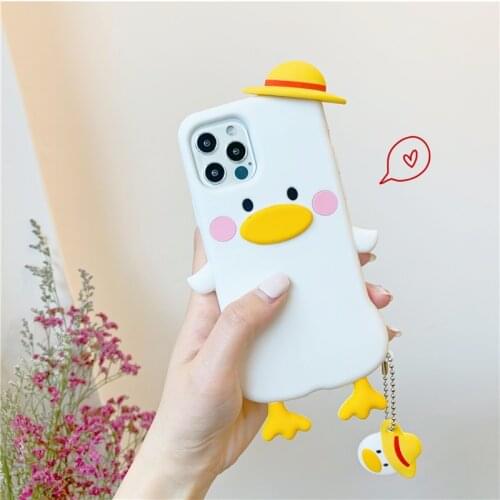 Cute 3D Wear hat ducks kid girl gift For iphone 12 11 pro max mini XR XSmax 6 7 8 Plus SE2 with pendant Soft Silicone Phone Case