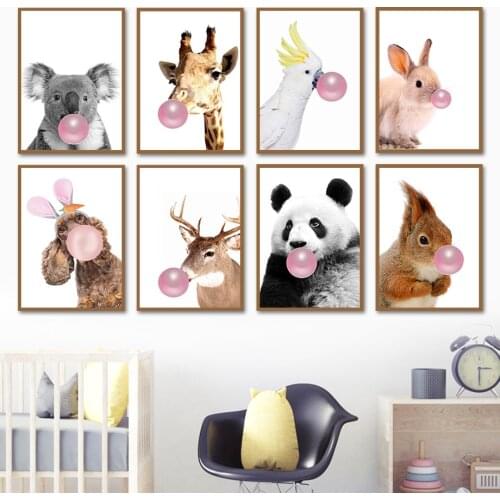 Jungle Animals Koala Giraffe Panda Deer Rabbit Wall Art Canvas Painting Nordic Posters And Prints Wall Pictures Kids Room Decor