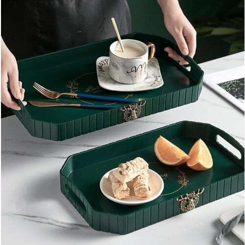 Non-slip Elk Belt Handle Tray Living Room Household Tray Retro Elk Rectangular Tea Tray Plastic Thickened Fruit Plate