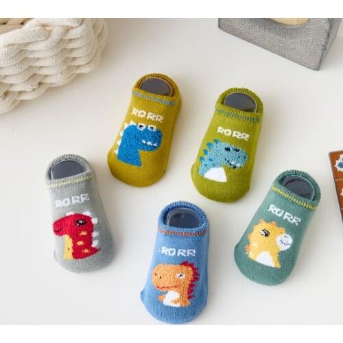 Baby Indoor Winter Dino Sockken Infant Rubber Sole Socks Toddler Animal Funny Thick Socks Newborn Floor Non-slip Cartoon Socks