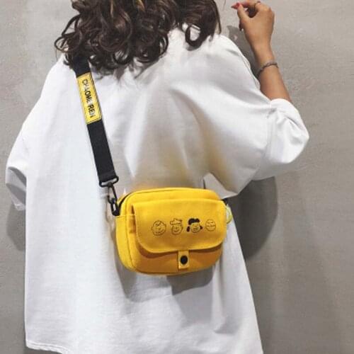 ENVICHED 2021 new Cartoon canvas slung shoulder bag female cute Snoop girl small square bag super fire net red Messenger bag 256