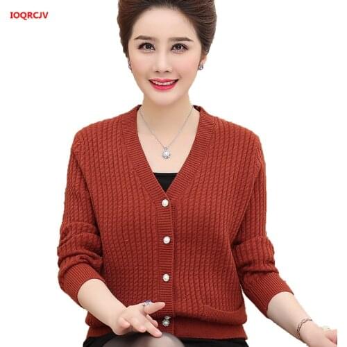 New Female Knit Cardigan Sweater Coat Spring Middle-aged Women Sweaters Cardigans Large Size Knitted Jacket High Quality W1092