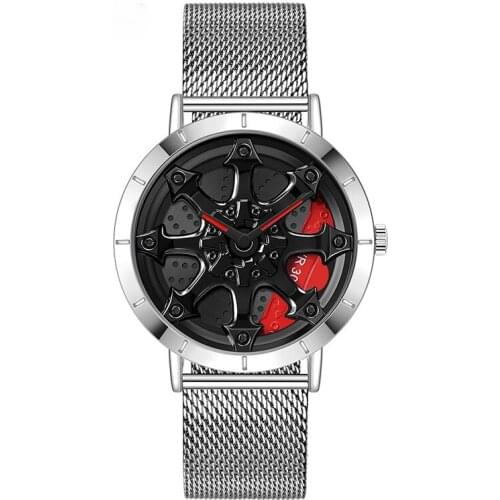 New mesh belt quartz watch fashion cool male money to hollow out the wheel waterproof concept creative table