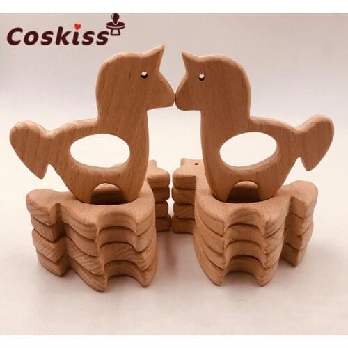 Organic Teether Natural Handmade Beech Wooden Unicorn Teether DIY Wood Personalized Pendent Eco-Friendly Safe Baby Teether Toys