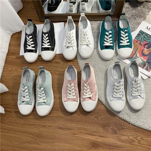 Student Lace up canvas shoes for women 2021 flats moccasins thicken soled round toe sneakers female 6-colors brand silk loafers