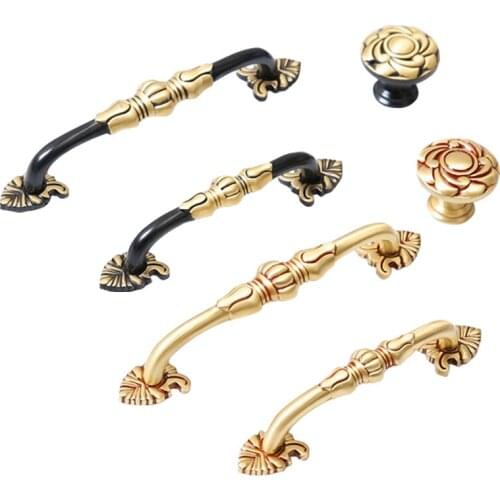Simple Modern Gold Black American European New Chinese Door Handle Made of Pure Copper for Cabinets Drawers and Closets