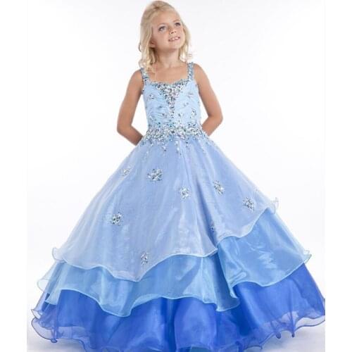 Luxury Crystal Beading Princess Children Ball Gowns Puffy Girls Spaghetti Straps Girls Celebrity Birthday Party Gowns Custom