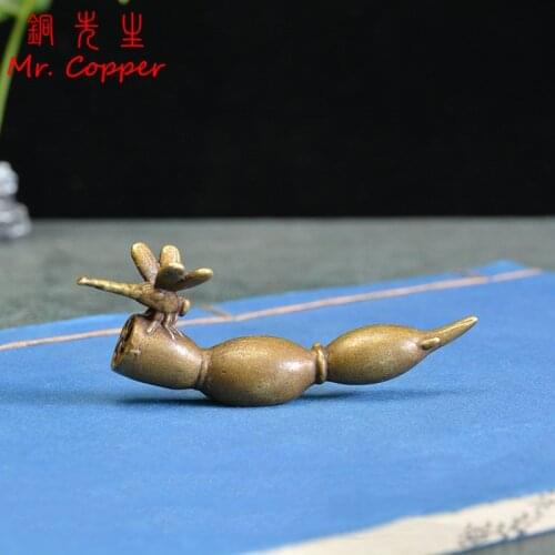 Handmade Vintage Brass Copper Lotus Root Gragonfly Mini Pen Rack Penholder Statue Home Office Desk Decorative Ornament Gift